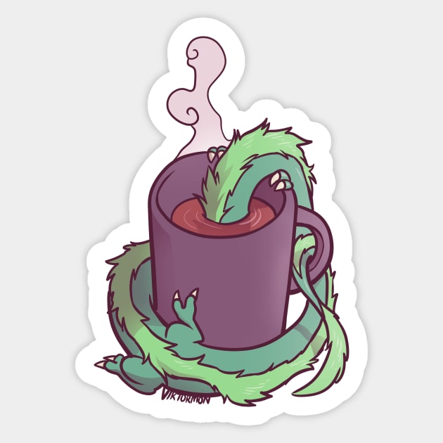 Cute Dragon: Tea Drinker Sticker by Viktormon